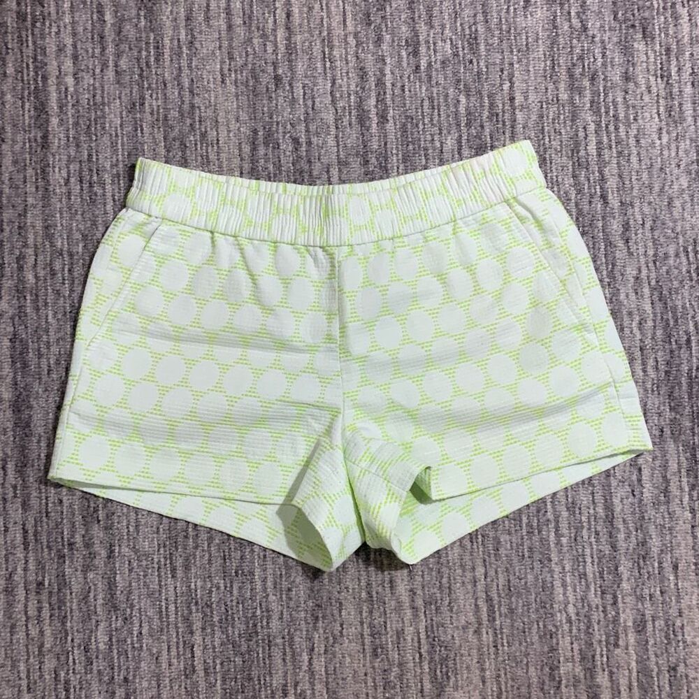 J. Crew Women's‎ Size 4 Neon Green White Geo Pattern Textured Pull On 3" Inseam